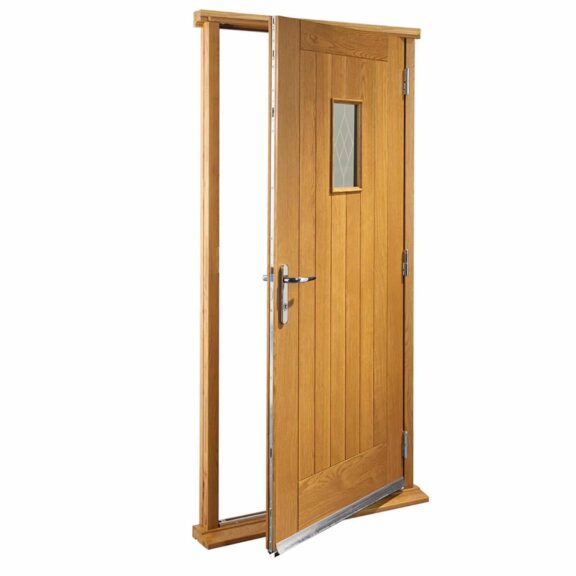 Pre-Finished Chancery Oak Exterior Door with Decorative Glass