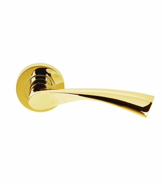 Flex Electro Polished Brass Curved Door Handle Lightning Gold