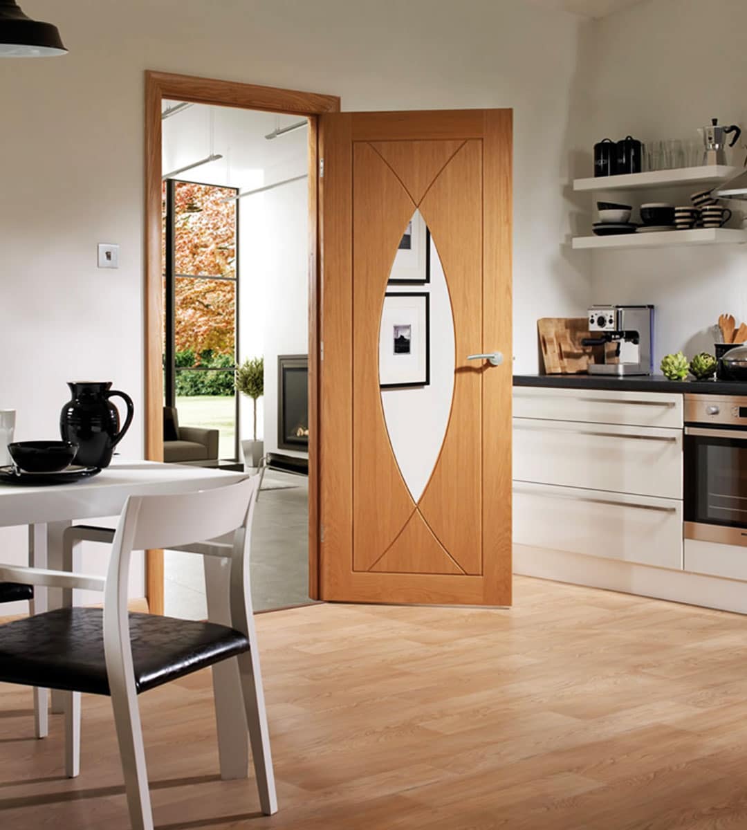 Pesaro Oak Fire Door With Clear Glass Shawfield Doors