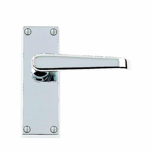 Victorian Flat Polished Chrome Door Handle Rectangular Back Plate