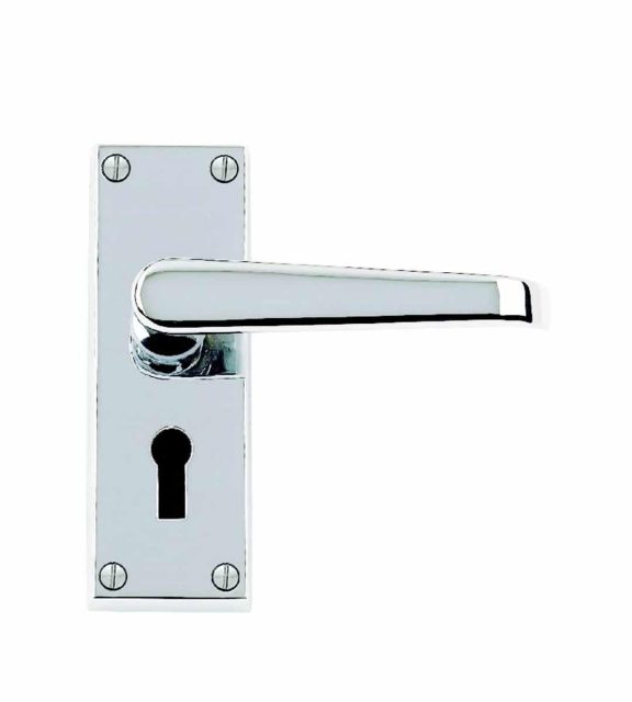 Victorian Polished Chrome Flat Lock Door Handle Privacy Rectangular Backplate