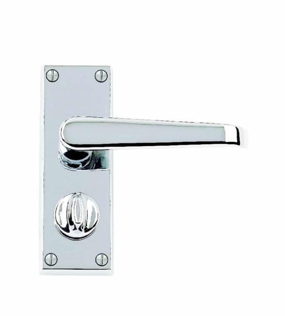 Victorian Polished Chrome Door Handle Flat Turn Lock Privacy Rectangular Backplate