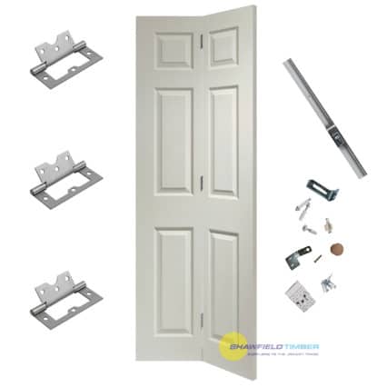 White BiFold Door Shaker 6 Panel Includes Free Track & Parts - 1981mm-x-686mm-x-35mm