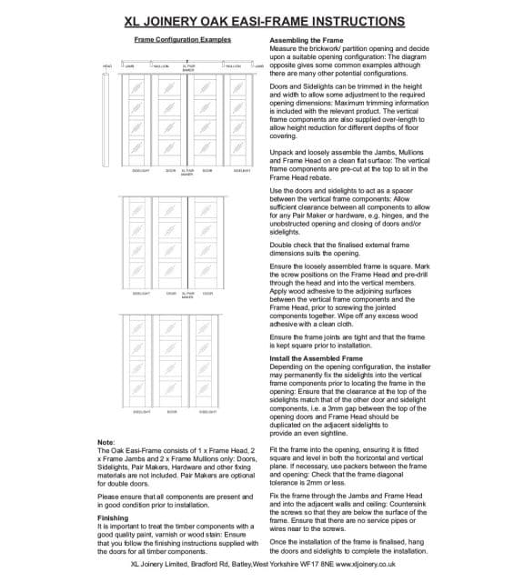 XL Joinery Easi Frame Instructions